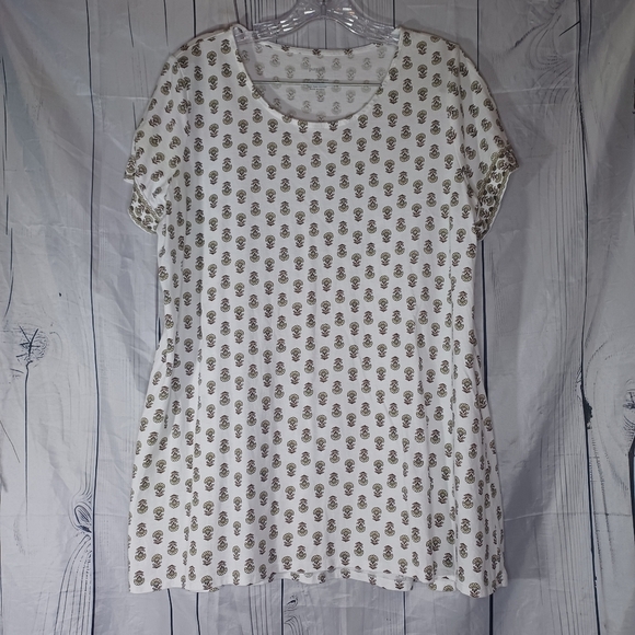 Pure J.JILL 100% Pima Cotton White and Gold Patterned Women's Top - Picture 1 of 15